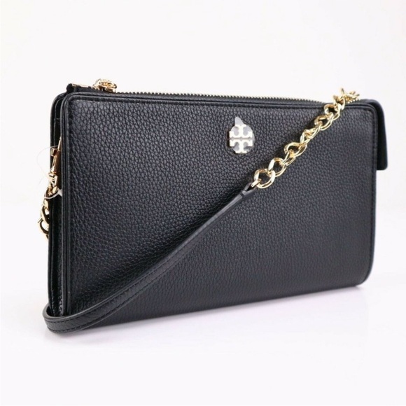 Tory Burch Carter Slim Leather Crossbody Black Chain Card Slots